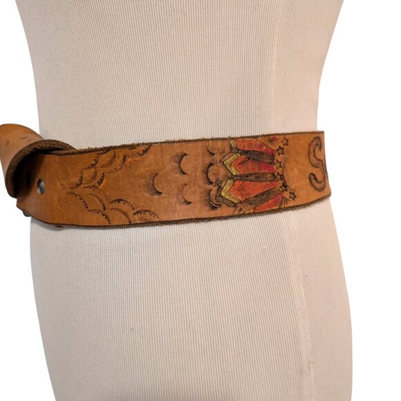 Vintage Handmade? Unisex Sz 28"-33" Leather Screaming Eagle Brass Arrowhead Belt - Picture 4 of 10